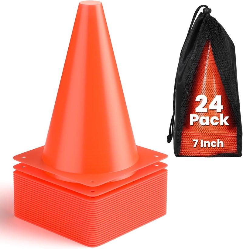 GHB Soccer Cones 7" 9" of 12 24 Pack Disc Soccer Sport Cones Training Field Marker Agility Cones for Basketball, Coaching, Practice Equipment Includes Drills Guide - Image 1